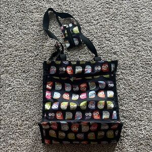 Colorful Owl Print Tote Bag with Pouch